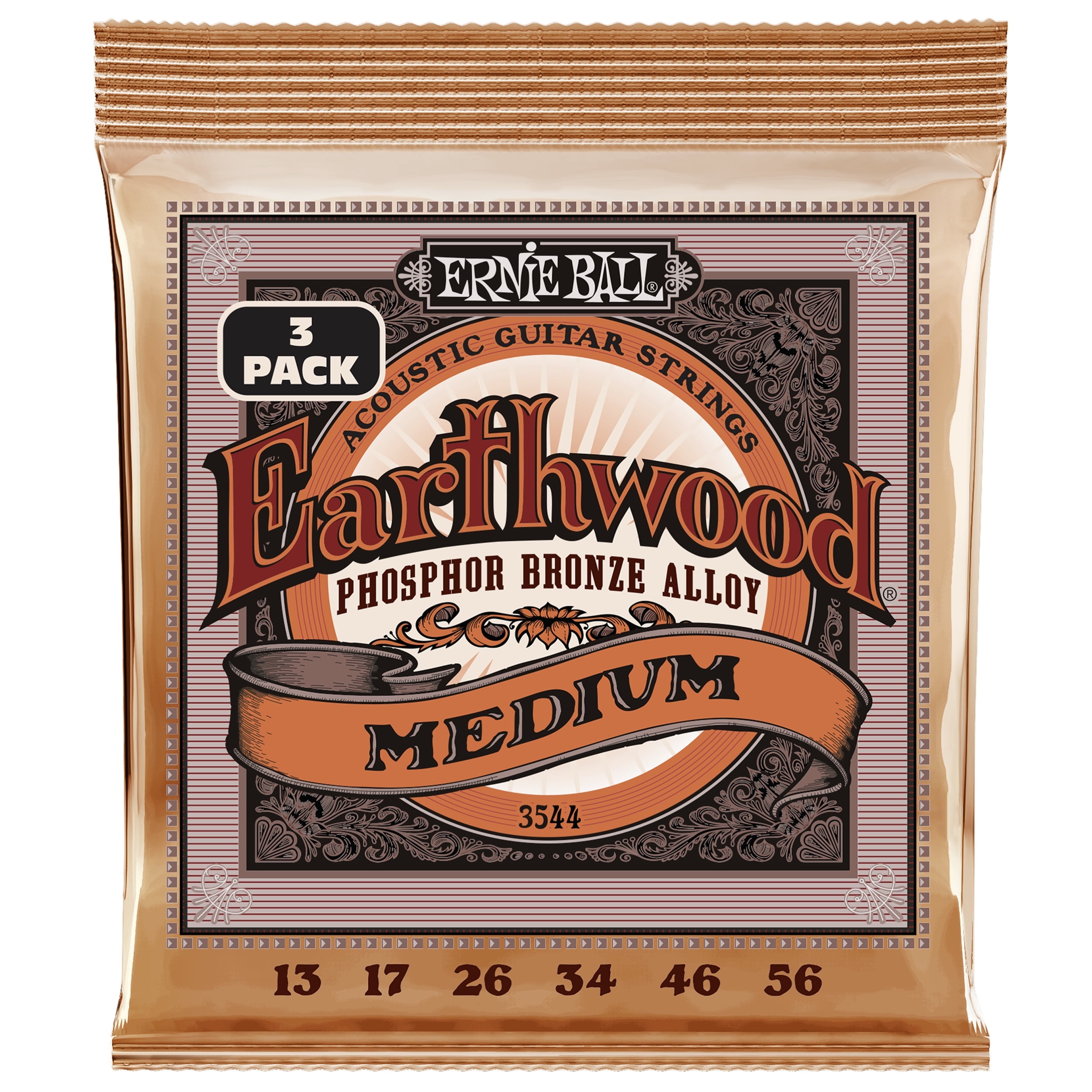 Ernie Ball Earthwood Medium Phosphor Bronze Acoustic Guitar Strings 3 Pack - 13-56 Gauge