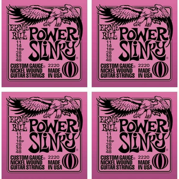 Ernie Ball Electric Guitar Strings Power Slinky 11-48 Nickel Wound 4 Pack