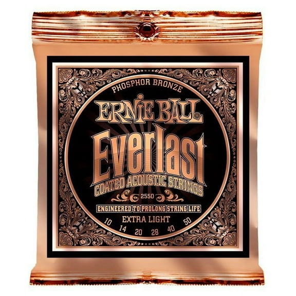 Ernie Ball Everlast Coated Phosphor Bronze Acoustic Strings, Extra Light, P02550