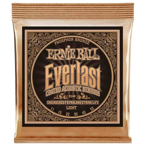 Ernie Ball Everlast Light Coated Phosphor Bronze Acoustic Guitar Strings, 11-52 Gauge