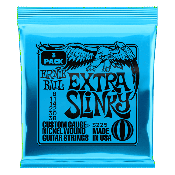 Ernie Ball Extra Slinky Nickel Wound Electric Guitar Strings 3 Pack - 8-38 Gauge