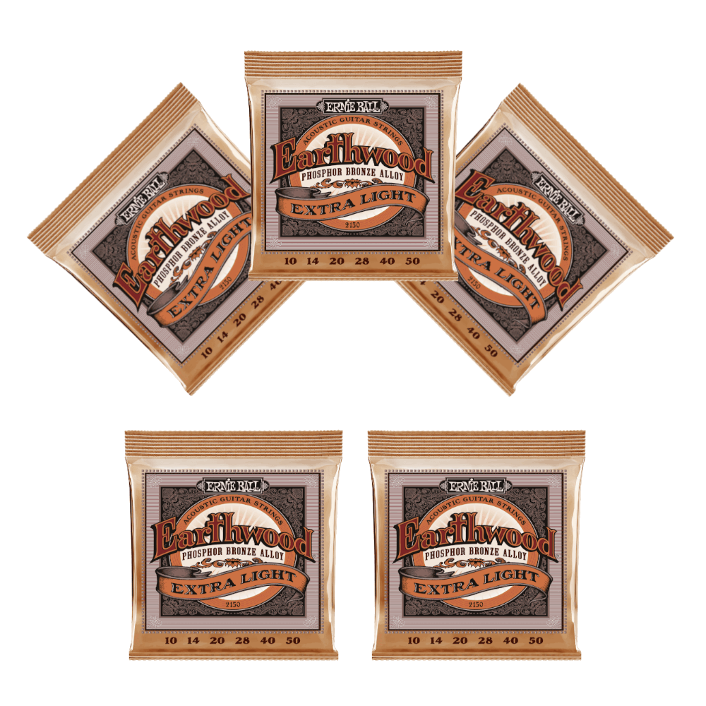 Ernie Ball Guitar Strings 5-Pack Acoustic Earthwood Phosphor Bronze Extra Light 10-50