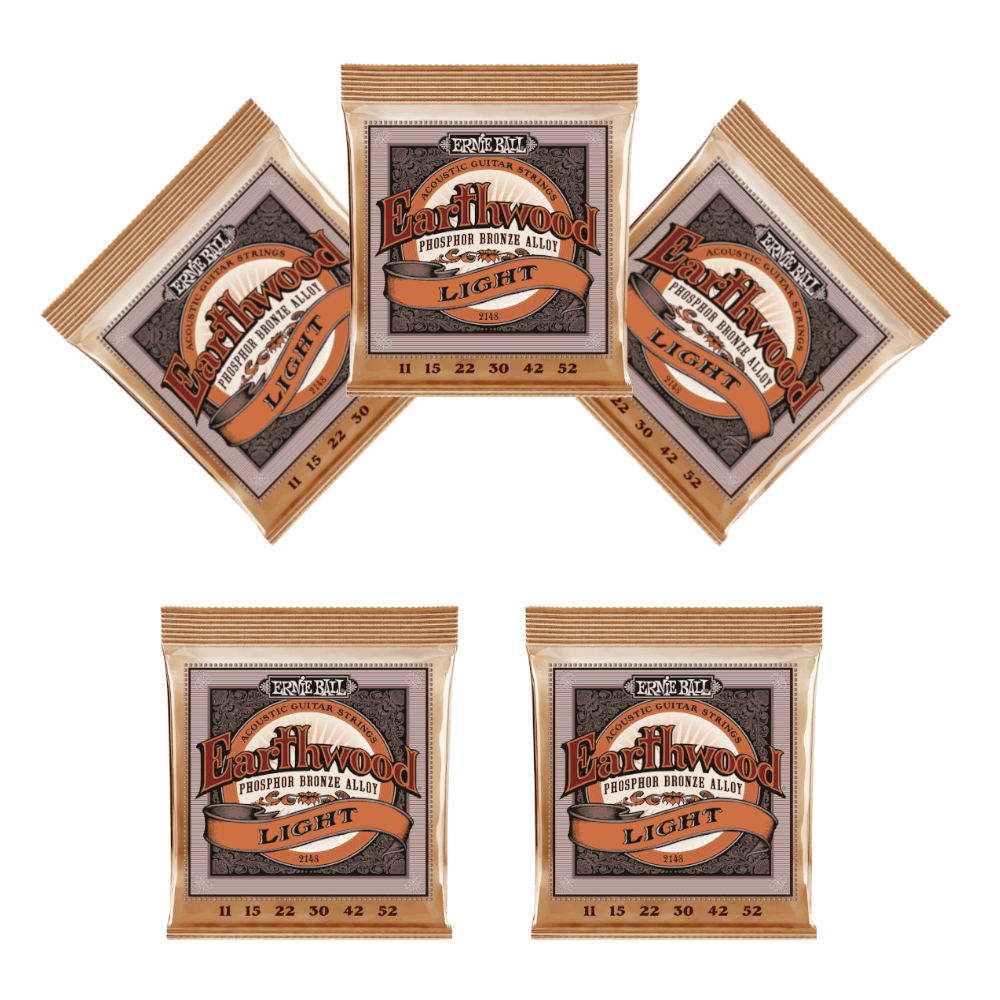 Ernie Ball Guitar Strings 5-Pack Acoustic Earthwood Phosphor Bronze Light 11-52
