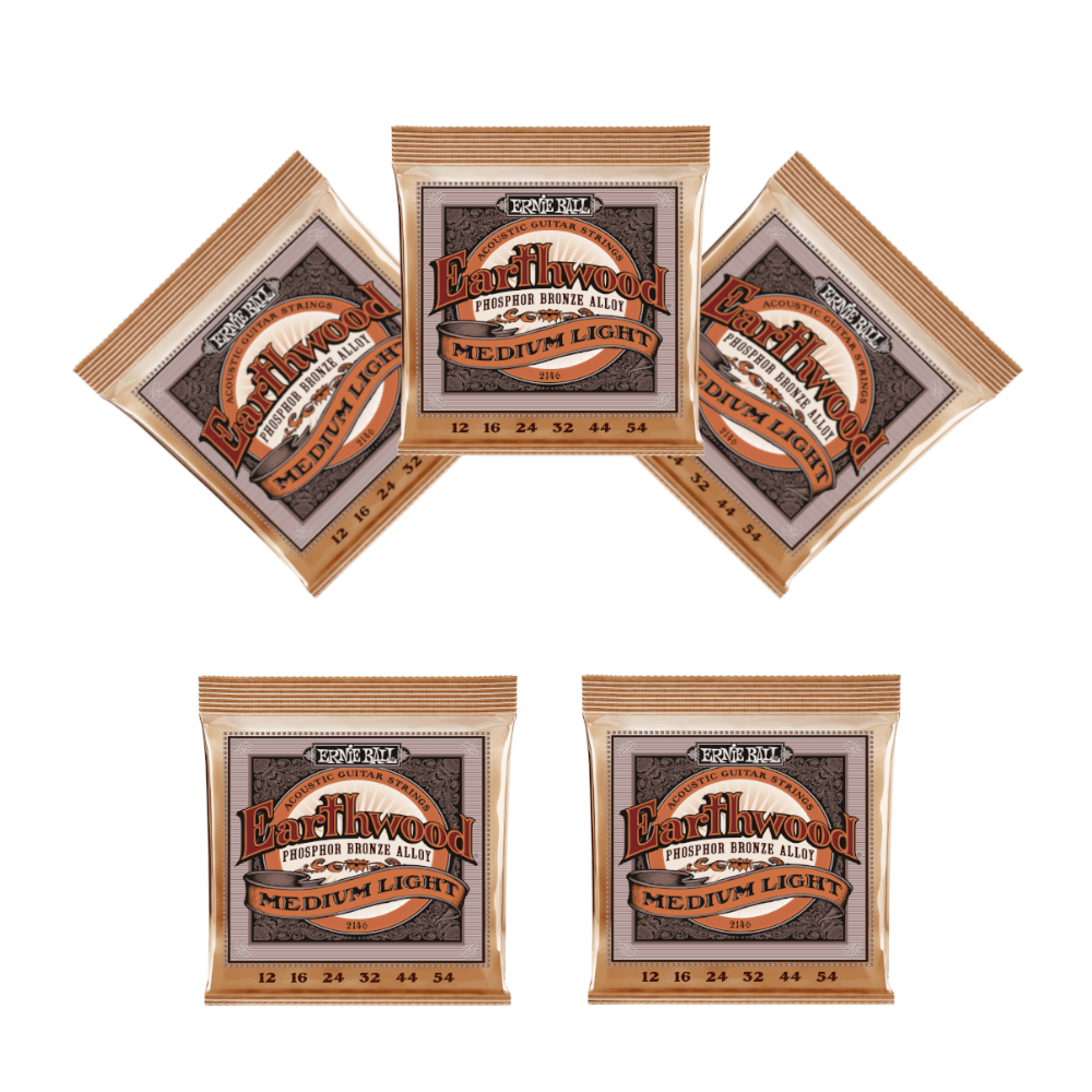 Ernie Ball Guitar Strings 5-Pack Acoustic Earthwood Phosphor Bronze Medium Light 12-54-56
