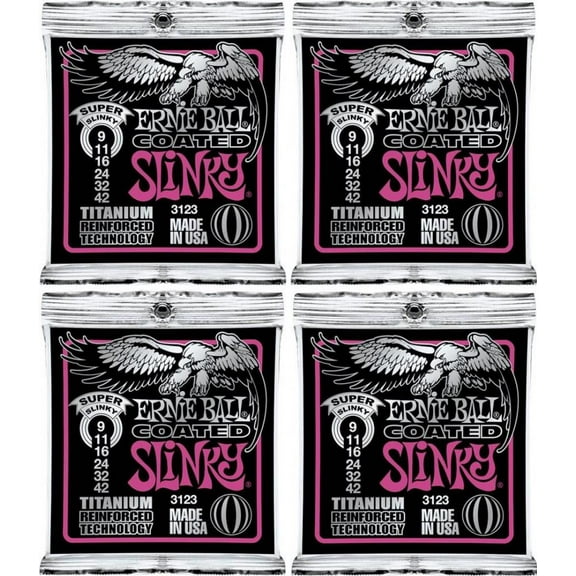 Ernie Ball P03123 ^4 Coated Super Slinky Strings9-42, 4 Pack