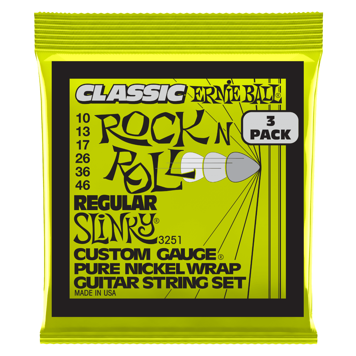 Ernie Ball 3-Pack 3251 Classic Rock N Roll regular slinky pure nickel electric guitar strings10-46