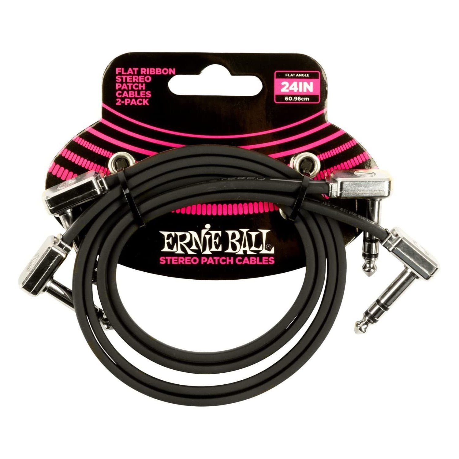 Ernie Ball Stereo Patch Cable 24 inch Flat Ribbon 2-Pack - Black