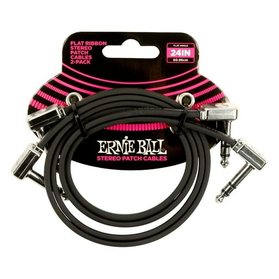 Ernie Ball Stereo Patch Cable 24 inch Flat Ribbon 2-Pack - Black