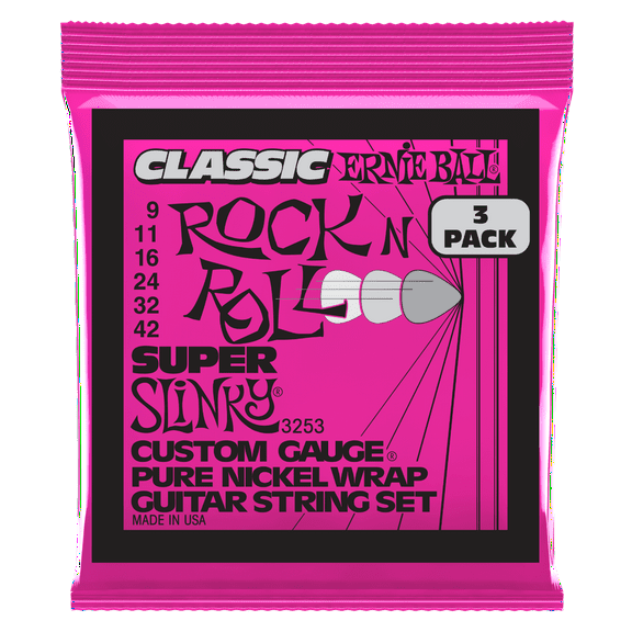 Ernie Ball Super Slinky Classic Rock n Roll Nickel Electric Guitar Strings, 3-Pack