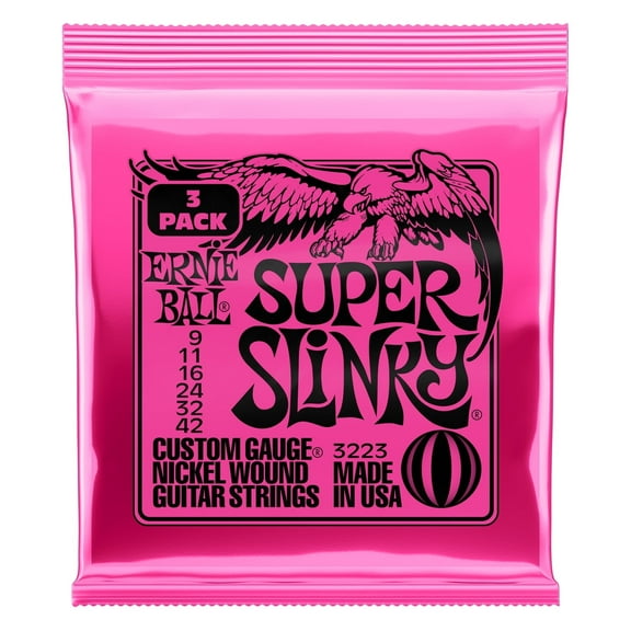 Ernie Ball Super Slinky Nickel Wound Electric Guitar Strings, 9-42 Gauge, 3 Pack