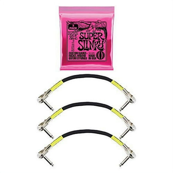 Ernie Ball Super Slinky w/Black Pancake Patch Cable 3-Pack Bundle (BE0004)