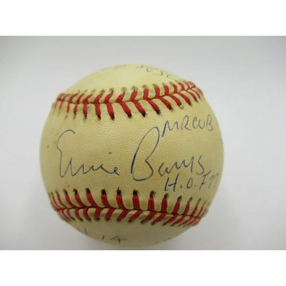 Ernie Banks Signed Heavily Inscribed Career STAT Baseball Reggie Jackson COA