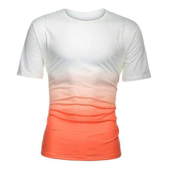 Ernkv Blouse Shirt for Men Loose Daily Comfy Casual Pullover Blouse Gradient Color Lapel Dressy Short Sleeve Plus Size T-Shirts For Boyfriend Husband Orange XXL