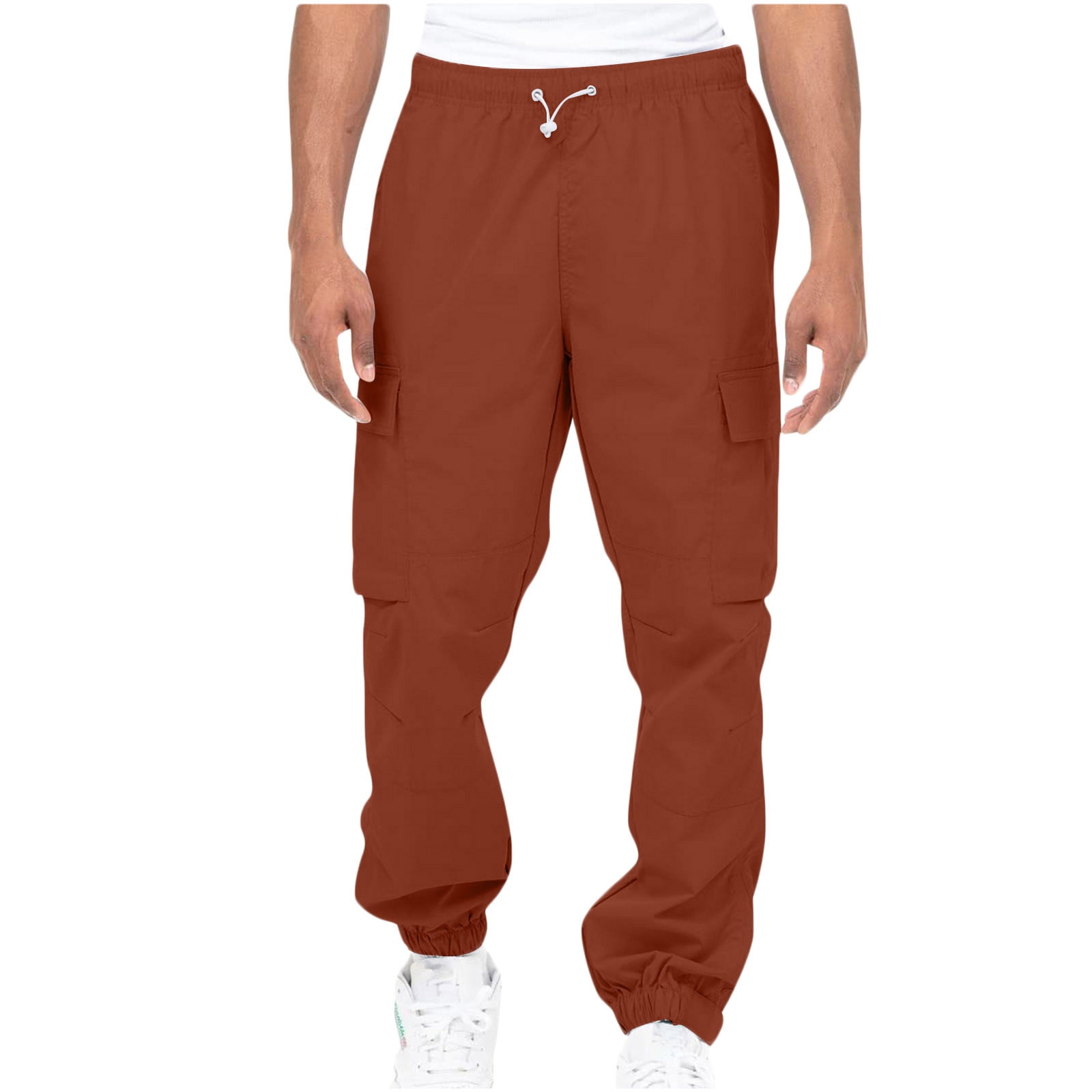 Ernkv Cargo Pants for Men Elastic Waist Solid Color Comfy Lounge