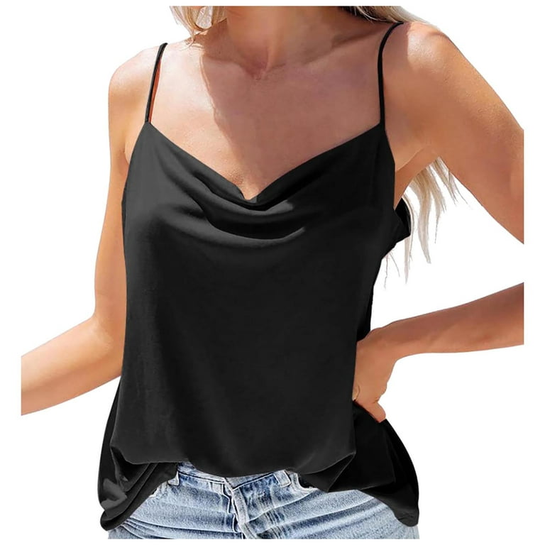 Ernkv Clearance Loose Cami Tops for Women Solid Color Retro Camisole  Sleeveless V Neck Vest Leisure Comfy Relaxed Beach Blouses Fashion Summer  Black M