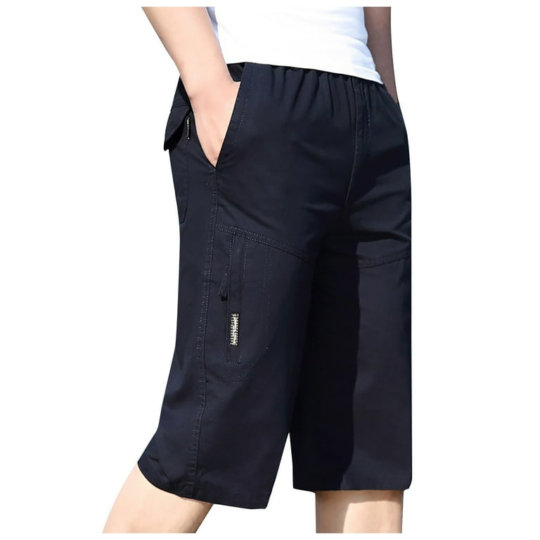 Ernkv Short Pants for Men Solid Color Comfy Lounge Casual Fashion Fall Spring Trousers Elastic Waist Soft Relaxed Fit Casual Wear Shorts with Pocket
