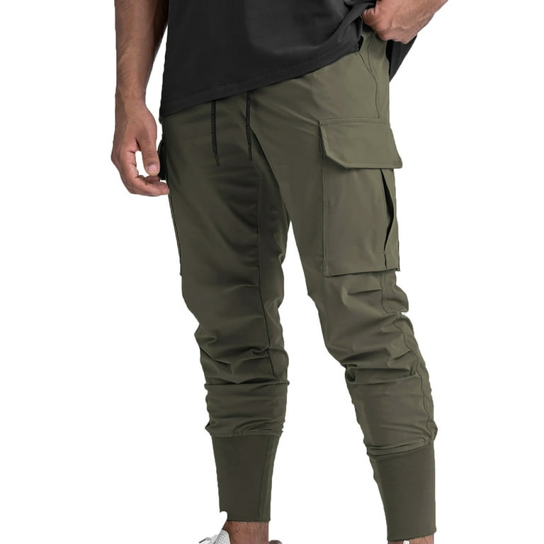 Ernkv Sports Pants for Men Trousers Fit Casual Soft Wear Relaxed Color with Fall Lounge Casual Spring Full Army Comfy Waist Fashion Elastic Pants Solid XL Length Green Pocket
