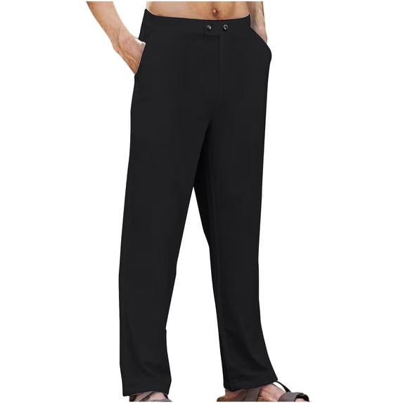 Ernkv Straight Leg Pants for Men Solid Color Soft Pockets Relaxed Fashion Fall Spring Trousers Comfy Lounge Casual Elastic Waist Full Length Pants Black XXL