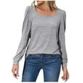 thumbnail image 1 of safuny Summer Sale Womens Tops Pullover Long Sleeve T-shirt Comfy Casual Plus Size Clothes Dressy Loose Square Neck Solid Color Gray XXL, 1 of 5