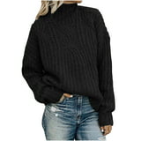Women's Winter Turtleneck Sweater Long Sleeve Patchwork Blouse, Black ...