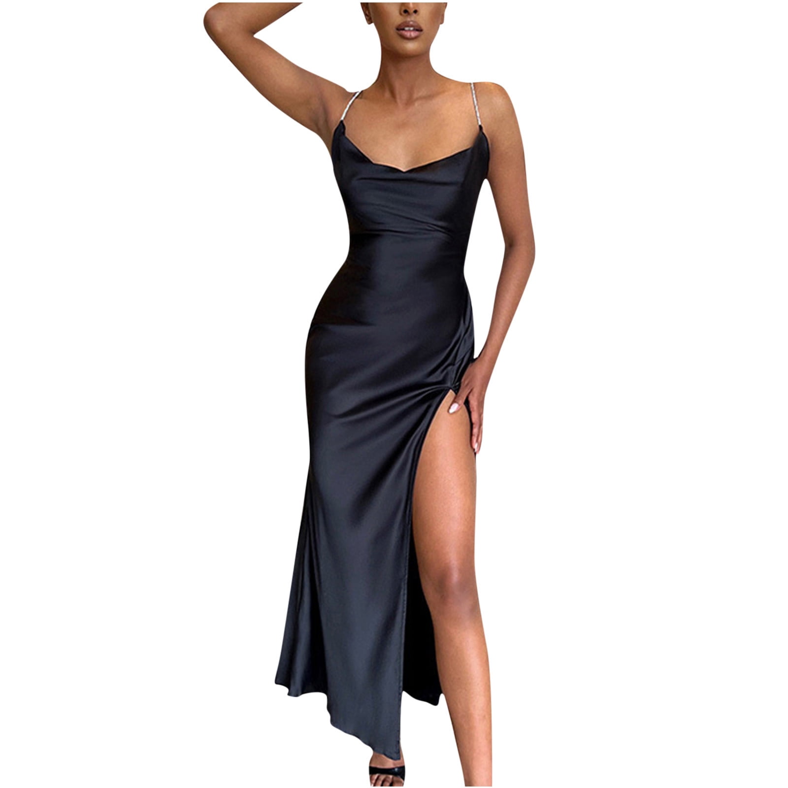 Ernkv Women's Ankle Bodycon Cami Dress Clearance Solid Color Satin