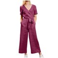 thumbnail image 1 of Ernkv Women's Jumpsuit Sleeveless Suspenders V Neck Split Jumpsuit Fashion Full Trousers Jumpsuit For Lady Wife Daughter Girlfriend Comfy Lounge Casual Solid Color Purple XL, 1 of 8