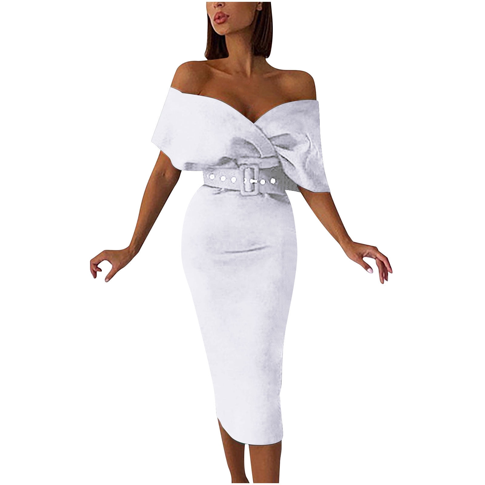 Ernkv Women s Midi Bodycon Dress Clearance Solid Color Clothing