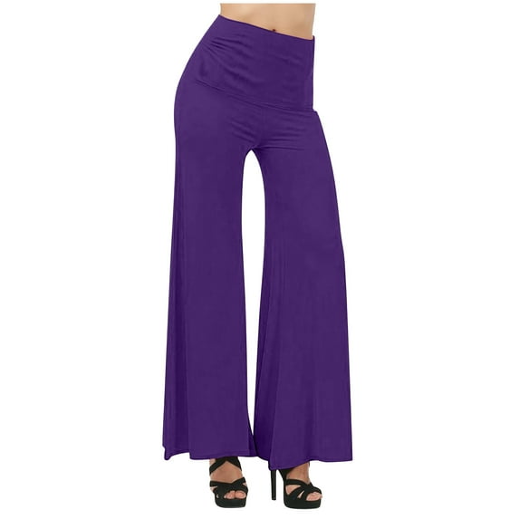 safuny Women's Pants Workout Out Comfy Lounge Casual Wide Leg Pants for Lady Wife Daughter Girlfriend Solid Color Fashion Full Length Trousers Purple M