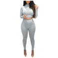 thumbnail image 1 of safuny Women's Yoga Suit Plus Size Suit For Girlfriend Wife Daughter Comfy Casual High Neck Dressy Long Sleeve Solid Color Gray S, 1 of 5