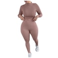 thumbnail image 1 of safuny Women's Yoga Suit Plus Size Suit For Girlfriend Wife Daughter Comfy Casual High Neck Dressy Long Sleeve Solid Color Rose Gold S, 1 of 7