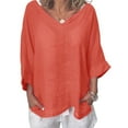 thumbnail image 1 of Ernkv Womens Top Solid Color Plus Size T-Shirts Summer T-shirt Comfy Casual Pullover V-Neck Dressy Loose Long Sleeve Orange XL, 1 of 5