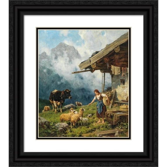 Ernst Adolph Meissner 15x17 Black Ornate Wood Framed Double Matted Museum Art Print Titled - Tomorrow on the Alm