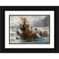 thumbnail image 1 of Ernst Albert Fischer 18x14 Black Ornate Wood Framed Double Matted Museum Art Print Titled - Corlin Mermaid and Kentaurs While Bathing, 1 of 5