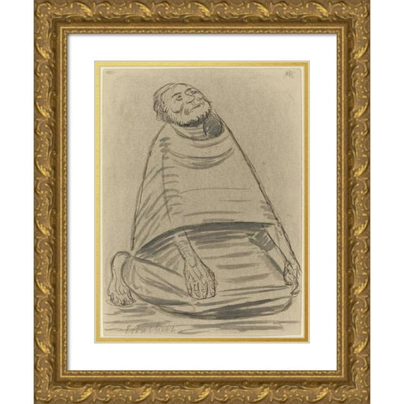 Ernst Barlach 19x24 Gold Ornate Framed and Double Matted Museum Art Print Titled - Man Kneeling (1916)