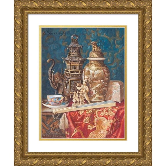 Ernst Czernotzky 12x14 Gold Ornate Wood Frame and Double Matted Museum Art Print Titled - Still Life with Asianika