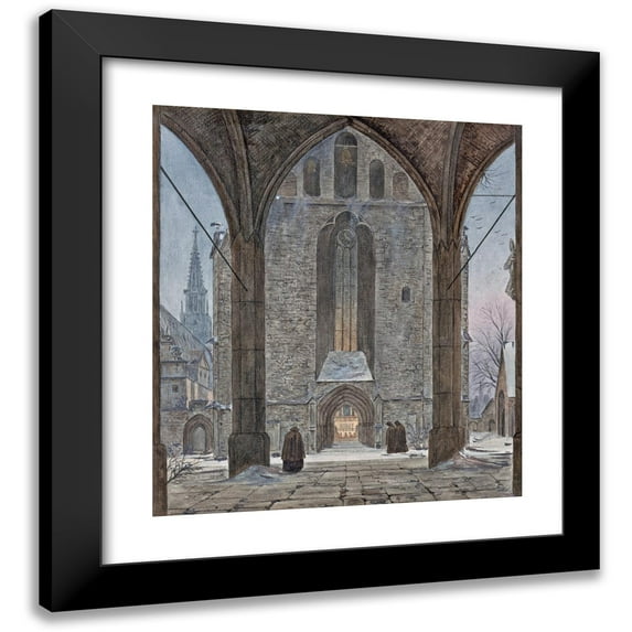 Ernst Ferdinand Oehme 12x13 Black Modern Framed Museum Art Print Titled - Cathedral in Winter (circa 1821)