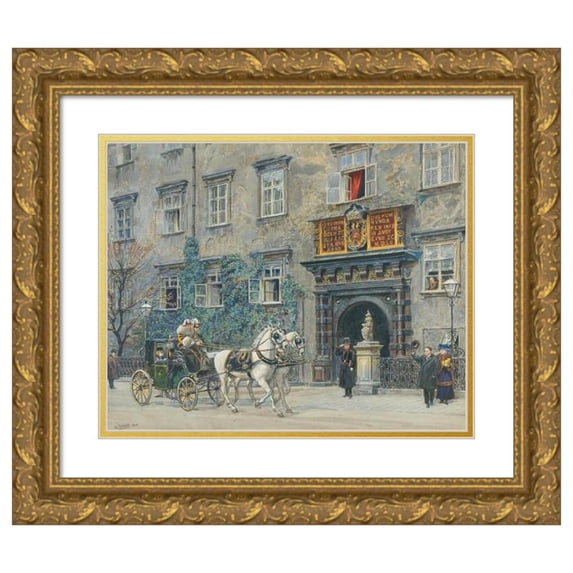 Ernst Graner 24x20 Gold Ornate Framed and Double Matted Museum Art Print Titled - The Departure of Emperor Francis Joseph, Near the Schweizertor in Hofburg Residence