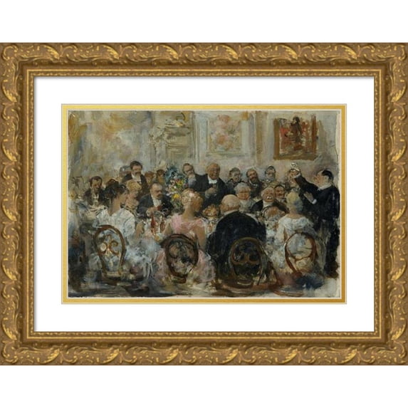 Ernst Juch 18x14 Gold Ornate Wood Frame and Double Matted Museum Art Print Titled - The Table Speech (1890)