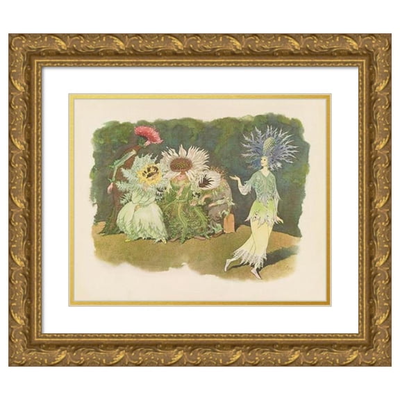 Ernst Kreidolf 14x12 Gold Ornate Wood Frame and Double Matted Museum Art Print Titled - The Thistles and the Eryngium (1922)