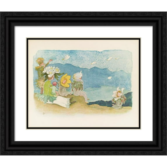 Ernst Kreidolf 18x15 Black Ornate Wood Framed Double Matted Museum Art Print Titled - Anemones (1922)