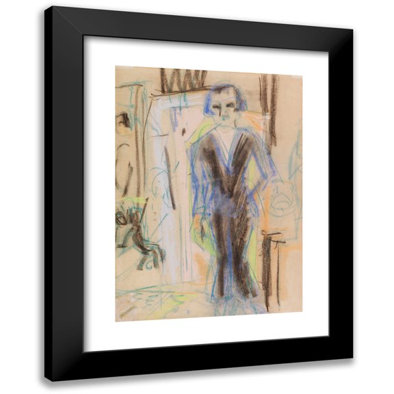 Ernst Ludwig Kirchner 11x14 Black Modern Framed Museum Art Print Titled - Standing Lady in the Evening Dress (1918)