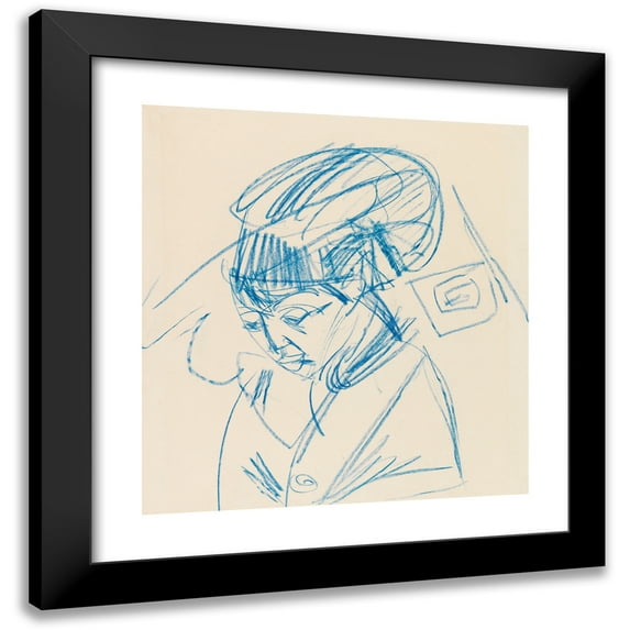 Ernst Ludwig Kirchner 12x13 Black Modern Framed Museum Art Print Titled - Female Head (1914)