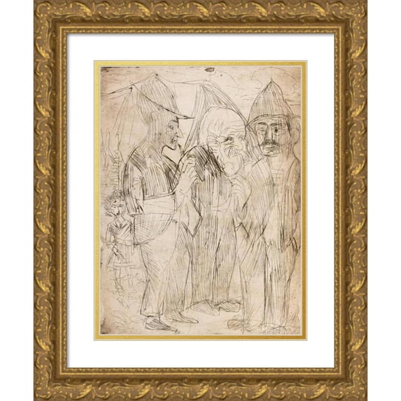 Ernst Ludwig Kirchner 12x14 Gold Ornate Wood Frame and Double Matted Museum Art Print Titled - Three Farmers (1922)