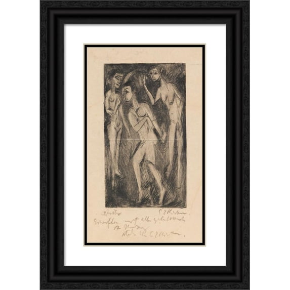 Ernst Ludwig Kirchner 12x18 Black Ornate Wood Framed Double Matted Museum Art Print Titled - The Dance Between the Women (1919)