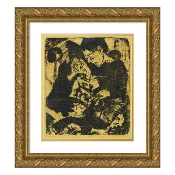 Ernst Ludwig Kirchner 15x17 Gold Ornate Wood Frame and Double Matted Museum Art Print Titled - Boy with Cat (1920)