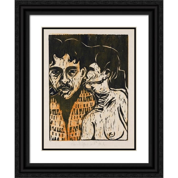 Ernst Ludwig Kirchner 15x18 Black Ornate Wood Framed Double Matted Museum Art Print Titled - Painter and Model - Poet and Woman (1907)