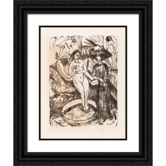 Ernst Ludwig Kirchner 15x18 Black Ornate Wood Framed Double Matted Museum Art Print Titled - The Girlfriend's Visit (1912)
