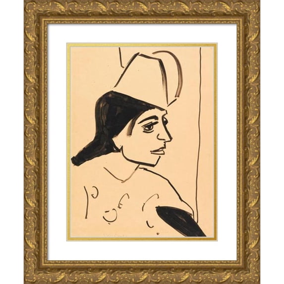Ernst Ludwig Kirchner 15x18 Gold Ornate Wood Frame and Double Matted Museum Art Print Titled - Girls' Head (1910)