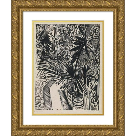 Ernst Ludwig Kirchner 15x18 Gold Ornate Wood Frame and Double Matted Museum Art Print Titled - Greenhouse. Jena (1914)