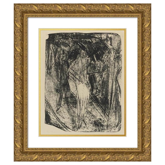 Ernst Ludwig Kirchner 15x18 Gold Ornate Wood Frame and Double Matted Museum Art Print Titled - Lady in the Rain (1914)